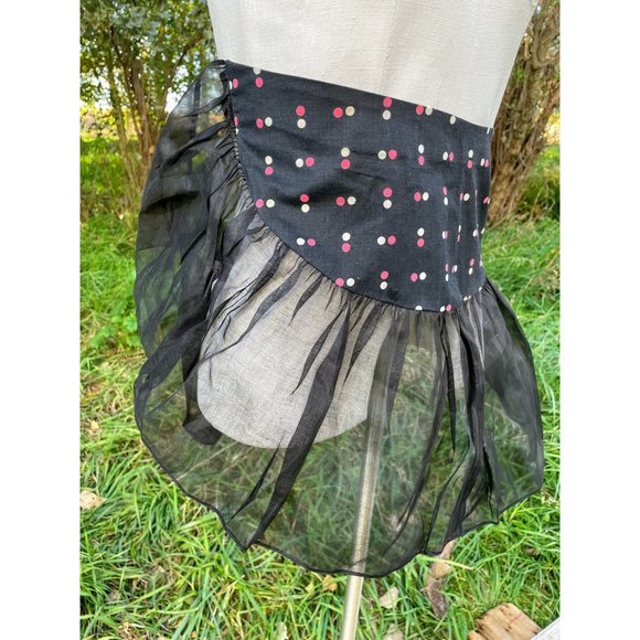 Vintage Hostess Apron Black Organdy pink polka dot - Picture 7 of 7
